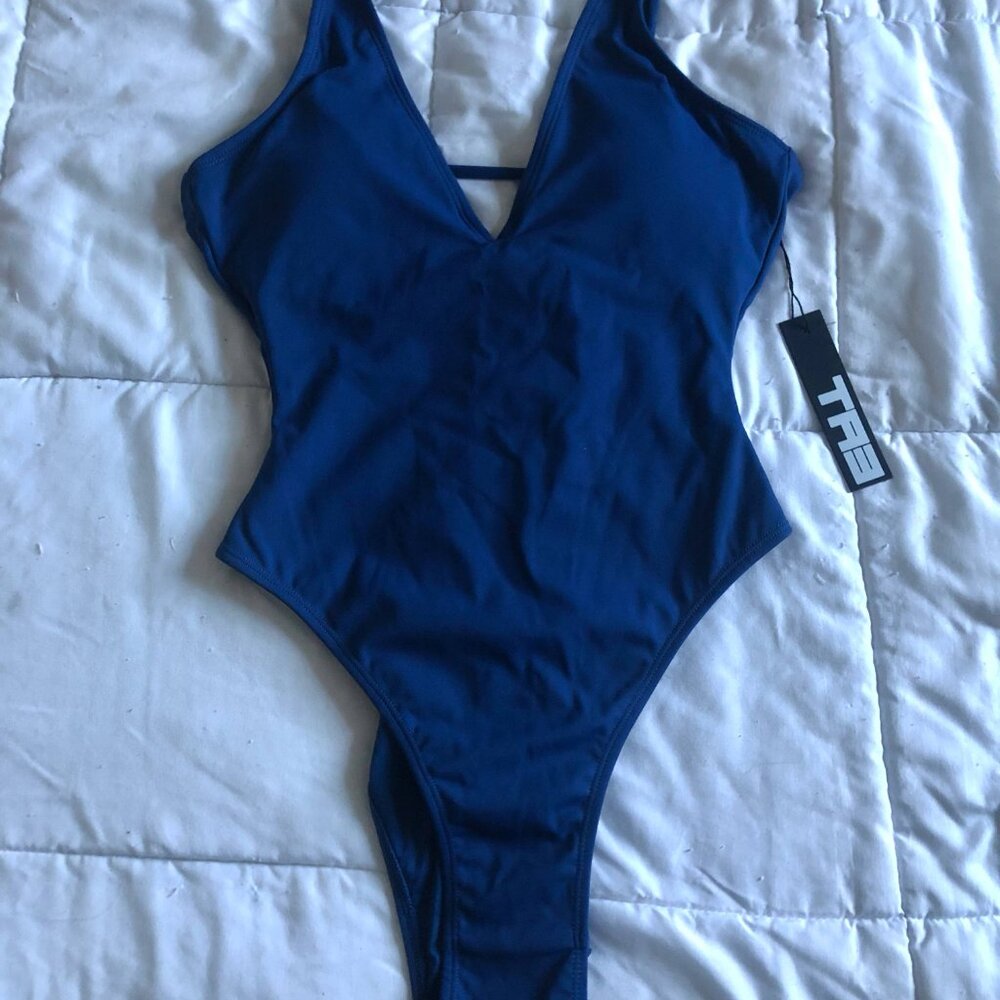 TA3 Hi-Cut Plungey New w/tags, XS/regular, Navy one piece swimsuit shapewear